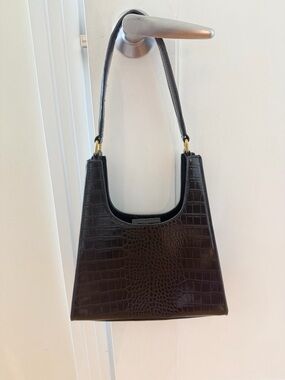 Structured Croc-Embossed Shoulder Bag in Dark Brown